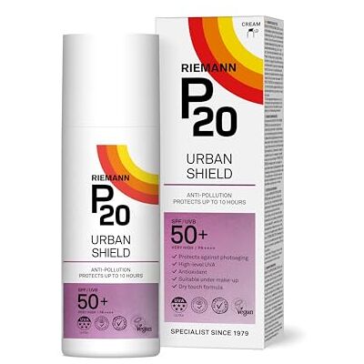 P20 Crème solaire SPF 50+, Urban Shield, protection solaire jusqu'à 10 h, technologie triple protection, protection contre les rayons UVA/UVB, antioxydant avec vitamine C+E, résistant à l'eau et P20 Crème solaire SPF 50+, Urban Shield, protection solaire jusqu'à 10 h, technologie triple protection, protection contre les rayons UVA/UVB, antioxydant avec vitamine C+E, résistant à l'eau et