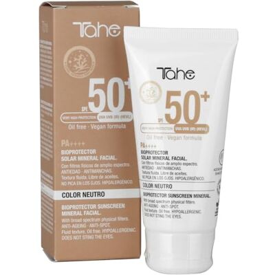 Tahe Bioprotection solaire minérale visage neutre (sans couleur) 0% filtres chimiques et conservateurs, FPS 50+, 50 ml Tahe Bioprotection solaire minérale visage neutre (sans couleur) 0% filtres chimiques et conservateurs, FPS 50+, 50 ml
