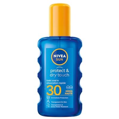 NIVEA SUN Protect & Dry Touch Spray Solaire Transparent SPF 30 Spray solaire Résistant à l’eau Sans traces blanches 200 ml NIVEA SUN Protect & Dry Touch Spray Solaire Transparent SPF 30 Spray solaire Résistant à l’eau Sans traces blanches 200 ml