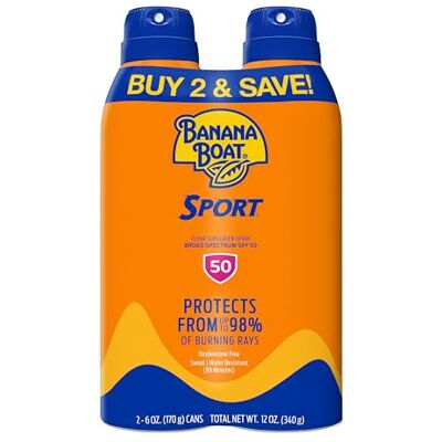 BANANA BOAT Sunscreen Sport Performance, Broad Spectrum Sunscreen Spray SPF 50-6 Ounce Twin Pack BANANA BOAT Sunscreen Sport Performance, Broad Spectrum Sunscreen Spray SPF 50-6 Ounce Twin Pack