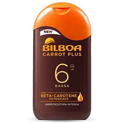 Bilboa Carrot Plus, Lait Solaire SPF 6, Bronzant Corps, Formule au Bétacarotène pour un bronzage intense et durable, résistant à l'eau, testé dermatologiquement, 200 ml Bilboa Carrot Plus, Lait Solaire SPF 6, Bronzant Corps, Formule au Bétacarotène pour un bronzage intense et durable, résistant à l'eau, testé dermatologiquement, 200 ml