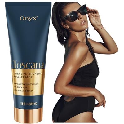 Onyx Toscana Crème Solarium Accélérateur de bronzage et lotion bronze Aloe Vera Boost et huile anti-cellulite Crème pour lit de bronzage avec formule d'huile nourrissante Onyx Toscana Crème Solarium Accélérateur de bronzage et lotion bronze Aloe Vera Boost et huile anti-cellulite Crème pour lit de bronzage avec formule d'huile nourrissante
