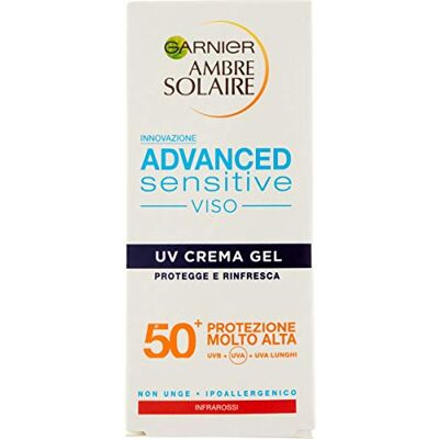 Garnier Ambre Solaire UV Crème Gel Visage Advanced Sensitive, SPF 50+, Protection Très Haute, 50 ml Garnier Ambre Solaire UV Crème Gel Visage Advanced Sensitive, SPF 50+, Protection Très Haute, 50 ml