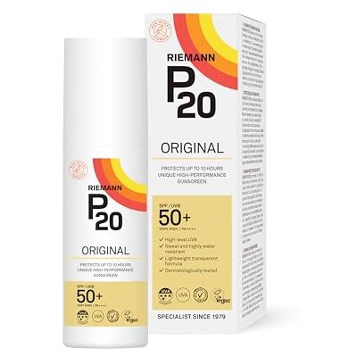 P20 RIEMANN Original SPF50 + Plus Spray 100 ml Protection solaire avancée Haute performance Triple Protect + Résistance à la sueur Protège jusqu'à 10 heures Très résistant à l'eau Haute protection UVA P20 RIEMANN Original SPF50 + Plus Spray 100 ml Protection solaire avancée Haute performance Triple Protect + Résistance à la sueur Protège jusqu'à 10 heures Très résistant à l'eau Haute protection UVA