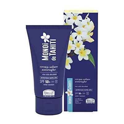 Helan , Monoi de Tahiti Crème Solaire 50+ Visage Anti-rides, Protection Solaire 50+ SPF Très Haute avec Vitamine E Water Resistant, Crème Hydratante Visage Peau Claire Protège contre les coups de Helan , Monoi de Tahiti Crème Solaire 50+ Visage Anti-rides, Protection Solaire 50+ SPF Très Haute avec Vitamine E Water Resistant, Crème Hydratante Visage Peau Claire Protège contre les coups de