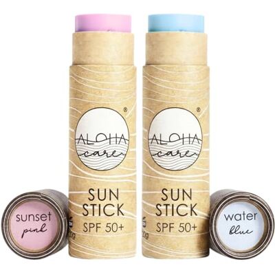Aloha Care Aloha Sun Stick SPF 50+ Protection solaire minérale pour le visage pour le surf Eco Paper Stick 20 g (bleu + rose) Aloha Care Aloha Sun Stick SPF 50+ Protection solaire minérale pour le visage pour le surf Eco Paper Stick 20 g (bleu + rose)