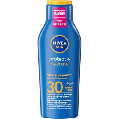 NIVEA SUN Lait Solaire Protect & Hydrate SPF 30 400 ml – Crème solaire résistante à l'eau pour protéger et hydrater – Creme solaire visage et corps haute protection NIVEA SUN Lait Solaire Protect & Hydrate SPF 30 400 ml – Crème solaire résistante à l'eau pour protéger et hydrater – Creme solaire visage et corps haute protection