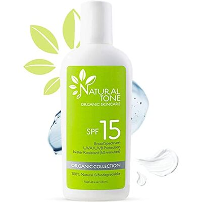 Natural Tone Organic Skincare SPF15 Crème solaire naturelle à large spectre, lotion solaire apaisante et hydratante, bloc solaire à base de plantes, protecteur solaire résistant à l'eau pour le visage et le corps, 118 ml Natural Natural Tone Organic Skincare SPF15 Crème solaire naturelle à large spectre, lotion solaire apaisante et hydratante, bloc solaire à base de plantes, protecteur solaire résistant à l'eau pour le visage et le corps, 118 ml Natural