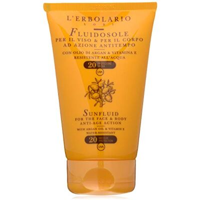 L'Erbolario FluidoSole Visage et Corps, Crème Solaire Fluide avec Huile d'Argan et Vitamine E, Effet Anti-temps, Résistant à l'eau, SPF 20, Format 125 ml L'Erbolario FluidoSole Visage et Corps, Crème Solaire Fluide avec Huile d'Argan et Vitamine E, Effet Anti-temps, Résistant à l'eau, SPF 20, Format 125 ml
