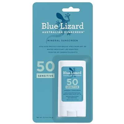BLUE LIZARD Sensitive Mineral Sunscreen Stick Non Chemical Actives SPF 50+, 0,5 Ounce BLUE LIZARD Sensitive Mineral Sunscreen Stick Non Chemical Actives SPF 50+, 0,5 Ounce