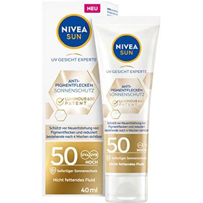 Beiersdorf NIVEA SUN UV Visage Expert Anti-Pigment Taches Protection solaire Luminous 630 SPF 50 (40 ml) Crème solaire hydratante pour le visage Crème solaire non grasse avec haute SPF Beiersdorf NIVEA SUN UV Visage Expert Anti-Pigment Taches Protection solaire Luminous 630 SPF 50 (40 ml) Crème solaire hydratante pour le visage Crème solaire non grasse avec haute SPF