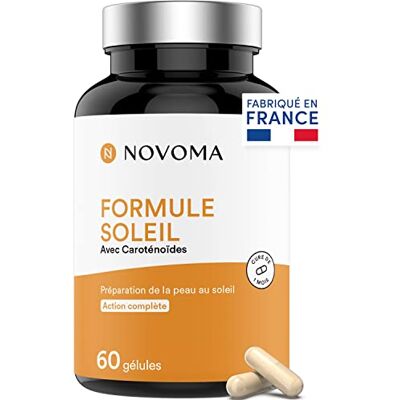 NOVOMA Formule Soleil, Activateur et Accélérateur de Bronzage, 7 Actifs Naturels dont Bêta-Carotène, Bardane et Cuivre, Préparation et Protection de la Peau, 60 Gélules, Fabriqué en France NOVOMA Formule Soleil, Activateur et Accélérateur de Bronzage, 7 Actifs Naturels dont Bêta-Carotène, Bardane et Cuivre, Préparation et Protection de la Peau, 60 Gélules, Fabriqué en France