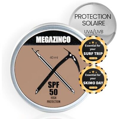 MEGAZINCO SPF50 Crème solaire teintée 40ml 100% NATURELLE Haute protection pour alpinistes, surfeurs, skieurs, nageurs (TEINT) MEGAZINCO SPF50 Crème solaire teintée 40ml 100% NATURELLE Haute protection pour alpinistes, surfeurs, skieurs, nageurs (TEINT)