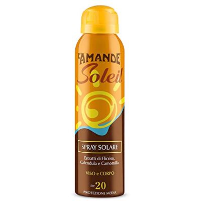 L'Amande Crème Solaire Visage et Corps Spray Avec Vitamine C, Protection Solaire 20 Camomille, Hydratant pour Mer et Piscine contre les coups de soleil Soleil, 150 ml L'Amande Crème Solaire Visage et Corps Spray Avec Vitamine C, Protection Solaire 20 Camomille, Hydratant pour Mer et Piscine contre les coups de soleil Soleil, 150 ml