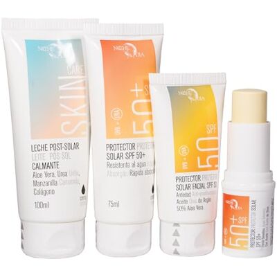 Noche Y Dia Pack de protection solaire pour voyager. Crème solaire 50+ 75 ml, crème solaire faciale 50 50 ml, Alfer Sun 100 ml et Stick zones sensibles 50 + 13 g. Convient pour les voyages en avion. Marque nuit Noche Y Dia Pack de protection solaire pour voyager. Crème solaire 50+ 75 ml, crème solaire faciale 50 50 ml, Alfer Sun 100 ml et Stick zones sensibles 50 + 13 g. Convient pour les voyages en avion. Marque nuit