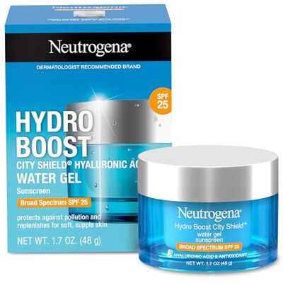Neutrogena Hydro Boost City Shield Water Gel avec acide hyaluronique hydratant, antioxydants et large spectre SPF 25 Sunscreen, sans huile, sans alcool, non-comédogène, 1.7 oz Neutrogena Hydro Boost City Shield Water Gel avec acide hyaluronique hydratant, antioxydants et large spectre SPF 25 Sunscreen, sans huile, sans alcool, non-comédogène, 1.7 oz