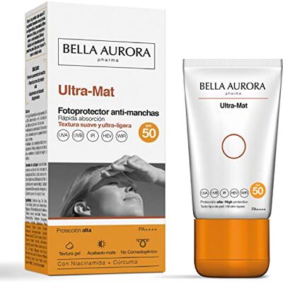 BELLA AURORA Ultra-Mat, crème solaire faciale texture gel anti-taches SPF50, protection solaire anti-taches pour peau grasse BELLA AURORA Ultra-Mat, crème solaire faciale texture gel anti-taches SPF50, protection solaire anti-taches pour peau grasse