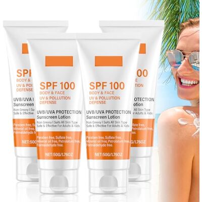 Xiniear Crème solaire FPS 100, 50g Sunscreen SPF 100, Sunscreen Lotion, Lotion solaire avec protection UVA/UVB, Hydratant, Anti-âge Crème solaire Résistant à l'eau Convient à tous les types de peau (4 PC) Xiniear Crème solaire FPS 100, 50g Sunscreen SPF 100, Sunscreen Lotion, Lotion solaire avec protection UVA/UVB, Hydratant, Anti-âge Crème solaire Résistant à l'eau Convient à tous les types de peau (4 PC)