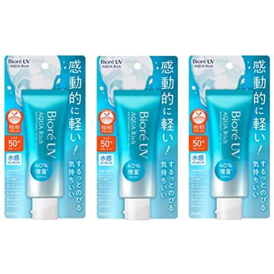 Biore UV Aqua Rich Watery Essence Sunscreen Crème Solaire SPF50+ PA++++ 70g Ecran Solaire Made in Japan, Lot de 3 Biore UV Aqua Rich Watery Essence Sunscreen Crème Solaire SPF50+ PA++++ 70g Ecran Solaire Made in Japan, Lot de 3