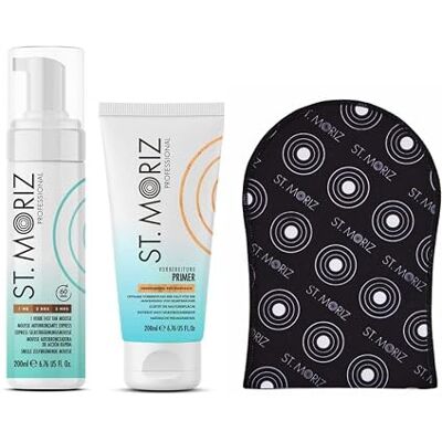 ST. MORIZ Kit professionnel : mousse 200 ml + apprêt 200 ml + gant applicateur 1 pièce (express) ST. MORIZ Kit professionnel : mousse 200 ml + apprêt 200 ml + gant applicateur 1 pièce (express)
