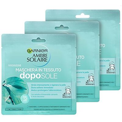 Garnier Ambre Solaire Masque Après-Soleil Tissu avec Acide Hyaluronique, Hydrate la Peau et Prolongation du Bronzage 32 g Garnier Ambre Solaire Masque Après-Soleil Tissu avec Acide Hyaluronique, Hydrate la Peau et Prolongation du Bronzage 32 g