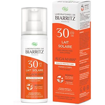 Laboratoire de Biarritz Laboratoires de Biarritz Lait Solaire SPF30 ALGA MARIS® Certifié Bio Visage et Corps Texture Onctueuse et Non Grasse 100 ml Fabriqué en France Laboratoire de Biarritz Laboratoires de Biarritz Lait Solaire SPF30 ALGA MARIS® Certifié Bio Visage et Corps Texture Onctueuse et Non Grasse 100 ml Fabriqué en France
