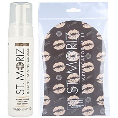 ST. MORIZ Mousse Autobronzante Instantanée Mousse moyenne 200ml & 1 Mitaines Bronzantes Applicatrices ST. MORIZ Mousse Autobronzante Instantanée Mousse moyenne 200ml & 1 Mitaines Bronzantes Applicatrices