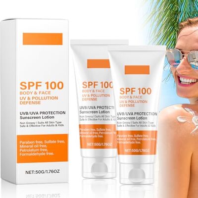 Xiniear Crème solaire FPS 100, 50g Sunscreen SPF 100, Sunscreen Lotion, Lotion solaire avec protection UVA/UVB, Hydratant, Anti-âge Crème solaire Résistant à l'eau Convient à tous les types de peau (2 PC) Xiniear Crème solaire FPS 100, 50g Sunscreen SPF 100, Sunscreen Lotion, Lotion solaire avec protection UVA/UVB, Hydratant, Anti-âge Crème solaire Résistant à l'eau Convient à tous les types de peau (2 PC)
