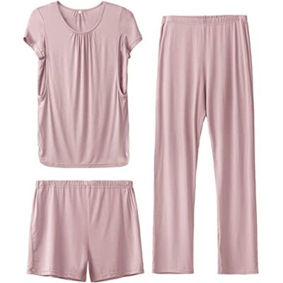 SUNNYBUY Ensemble de pyjama d'allaitement 3 pièces pour femme T-shirts d'allaitement à manches courtes, short de grossesse et pantalon pour toutes les saisons, ensemble de détente pour le SUNNYBUY Ensemble de pyjama d'allaitement 3 pièces pour femme T-shirts d'allaitement à manches courtes, short de grossesse et pantalon pour toutes les saisons, ensemble de détente pour le