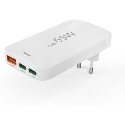 Hama Chargeur Rapide USB-C 65W GaN 3 Ports, sur Secteur, 2X USB-C 65W, 1x USB-A 18W, Mini-Chargeur PD Ultra Plat, Compact et Pliable, Qualcomm Quick Charge, pour PC, Smartphone, Tablette, Blanc Hama Chargeur Rapide USB-C 65W GaN 3 Ports, sur Secteur, 2X USB-C 65W, 1x USB-A 18W, Mini-Chargeur PD Ultra Plat, Compact et Pliable, Qualcomm Quick Charge, pour PC, Smartphone, Tablette, Blanc