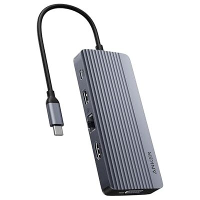 Anker Dual-Display USB-C Hub (10-in-1), 4K @ 30Hz HDM avec Power Delivery 100 W Maximum, Ports de données USB-C et USB-A 5 Gbit/s, pour MacBook, Lenovo Anker Dual-Display USB-C Hub (10-in-1), 4K @ 30Hz HDM avec Power Delivery 100 W Maximum, Ports de données USB-C et USB-A 5 Gbit/s, pour MacBook, Lenovo