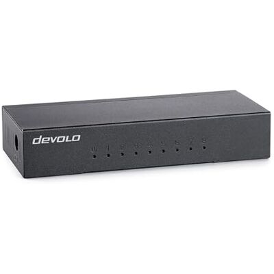 Devolo Gigabit Ethernet Switch 8 Port, unmanaged switch Gigabit Ethernet, commutateur réseau, 1.000 Mbits-s, sans ventilateur, noir Devolo Gigabit Ethernet Switch 8 Port, unmanaged switch Gigabit Ethernet, commutateur réseau, 1.000 Mbits-s, sans ventilateur, noir