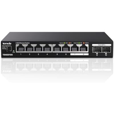 Tenda Commutateur 2,5 Go avec 8 ports 2,5 G et 2 ports SFP+ 10 G VLAN Commutateur réseau statique Plug & Play pour 2,5 G NAS/PC de jeu//AP, montage mural, sans ventilateur, boîtier en métal Tenda Commutateur 2,5 Go avec 8 ports 2,5 G et 2 ports SFP+ 10 G VLAN Commutateur réseau statique Plug & Play pour 2,5 G NAS/PC de jeu//AP, montage mural, sans ventilateur, boîtier en métal