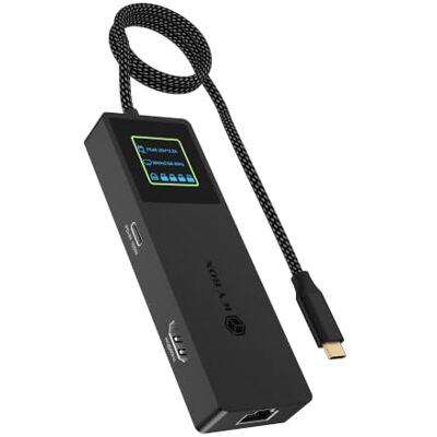 ICY BOX Station d'accueil USB-C (7 en 1) avec écran LCD, HDMI 4K 60 Hz, USB 3.2 Gen 2, 100 W PD, Gigabit Ethernet, hub USB-C multiport compact pour ordinateur portable et MacBook, IB-DK4038-LCD, Spade ICY BOX Station d'accueil USB-C (7 en 1) avec écran LCD, HDMI 4K 60 Hz, USB 3.2 Gen 2, 100 W PD, Gigabit Ethernet, hub USB-C multiport compact pour ordinateur portable et MacBook, IB-DK4038-LCD, Spade