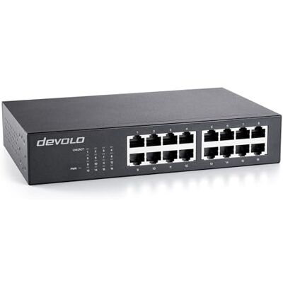 Devolo Gigabit Ethernet Switch 16 Port, unmanaged switch Gigabit Ethernet, commutateur réseau, 1.000 Mbits-s, sans ventilateur, noir Devolo Gigabit Ethernet Switch 16 Port, unmanaged switch Gigabit Ethernet, commutateur réseau, 1.000 Mbits-s, sans ventilateur, noir