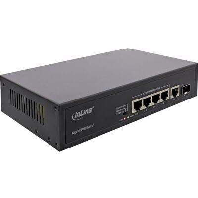 InLine Commutateur réseau Gigabit PoE+ 5 ports avec 4 ports PoE+, 65 W, 1 port SFP, fibre optique/fibre, LAN, 1 Gbit/s, bureau, boîtier métallique sans ventilateur, noir, 32305R InLine Commutateur réseau Gigabit PoE+ 5 ports avec 4 ports PoE+, 65 W, 1 port SFP, fibre optique/fibre, LAN, 1 Gbit/s, bureau, boîtier métallique sans ventilateur, noir, 32305R