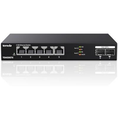 Tenda Commutateur 2,5 Gbit avec 5 ports 2,5 G et 2 ports SFP+ 10 G, commutateur LAN Ethernet non géré 2,5 Gigabit (Plug-and-Play, sans ventilateur, montage de bureau/mural, boîtier en métal, noir Tenda Commutateur 2,5 Gbit avec 5 ports 2,5 G et 2 ports SFP+ 10 G, commutateur LAN Ethernet non géré 2,5 Gigabit (Plug-and-Play, sans ventilateur, montage de bureau/mural, boîtier en métal, noir