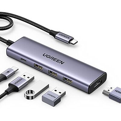 UGREEN Hub USB C HDMI 4K 100W PD Charge avec 3 Ports USB 3.0 5 en 1 Adaptateur USB C vers HDMI Compatible avec MacBook iPad Pro Air Surface Pro iPhone 16 Plus Pro Max 15 Galaxy S24 Tab S9 (Gris) UGREEN Hub USB C HDMI 4K 100W PD Charge avec 3 Ports USB 3.0 5 en 1 Adaptateur USB C vers HDMI Compatible avec MacBook iPad Pro Air Surface Pro iPhone 16 Plus Pro Max 15 Galaxy S24 Tab S9 (Gris)
