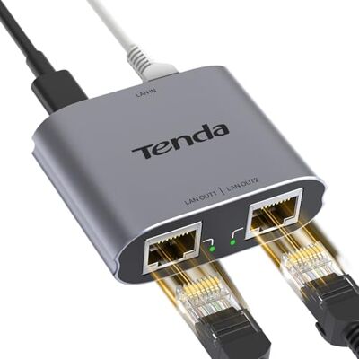 Tenda Switch Ethernet 1 à 2, 2 Port 1000 Mbps RJ45, Splitter Network, Snooping IGMP, Boîtier en Aluminium, Compatible avec Ordinateur, Routeur, Décodeur, Téléviseur Numérique (SG103M) Tenda Switch Ethernet 1 à 2, 2 Port 1000 Mbps RJ45, Splitter Network, Snooping IGMP, Boîtier en Aluminium, Compatible avec Ordinateur, Routeur, Décodeur, Téléviseur Numérique (SG103M)