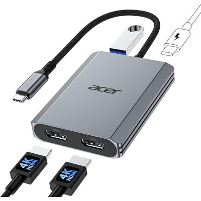 Acer Adaptateur USB-C vers double HDMI 4K@60 Hz, hub USB-C multiport avec 2 HDMI, PD 100 W, USB 3.0, convertisseur Type-C pour deux écrans, compatible avec Nitro, MacBook Air/Pro Acer Adaptateur USB-C vers double HDMI 4K@60 Hz, hub USB-C multiport avec 2 HDMI, PD 100 W, USB 3.0, convertisseur Type-C pour deux écrans, compatible avec Nitro, MacBook Air/Pro