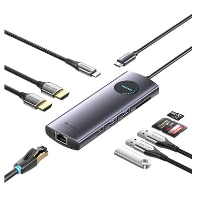 Vention Station d'accueil pour ordinateur portable, double moniteur 4K@60 Hz, hub USB C 9 en 1 avec 2HDMI, 100W PD, LAN 1000 Mbps, 3 USB, SD/TF, USB C, compatible avec iPhone 15, MacBook Pro/Air Vention Station d'accueil pour ordinateur portable, double moniteur 4K@60 Hz, hub USB C 9 en 1 avec 2HDMI, 100W PD, LAN 1000 Mbps, 3 USB, SD/TF, USB C, compatible avec iPhone 15, MacBook Pro/Air