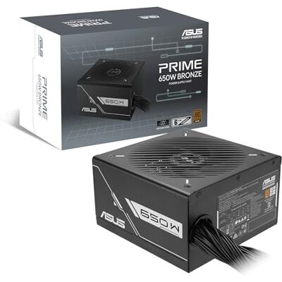 Asus Prime 650W Bronze Black Gaming Bloc d'alimentation (650 W, ventilateur à double roulement à billes, ATX12V, certification 80+, ventilateur 135 mm, connecteur d'alimentation CPU convivial, câbles Asus Prime 650W Bronze Black Gaming Bloc d'alimentation (650 W, ventilateur à double roulement à billes, ATX12V, certification 80+, ventilateur 135 mm, connecteur d'alimentation CPU convivial, câbles