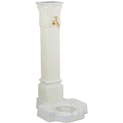 Relaxdays Fontaine extérieure pour Le Jardin ou la terrasse, Robinet, bac, H x L x P : 93 x 47 x 38 cm, Blanche Relaxdays Fontaine extérieure pour Le Jardin ou la terrasse, Robinet, bac, H x L x P : 93 x 47 x 38 cm, Blanche