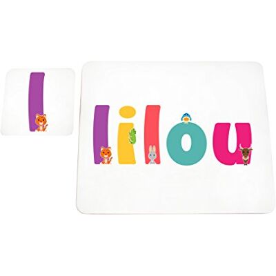 Little Helper Napperon avec Coaster Style Illustratif Coloré avec le Nom de Jeune Fille Lilou Little Helper Napperon avec Coaster Style Illustratif Coloré avec le Nom de Jeune Fille Lilou