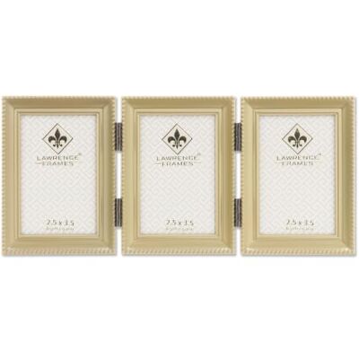 Lawrence Frames Cadre avec bordure de perles, format triple 6,3 x 8,9 cm Doré satiné Lawrence Frames Cadre avec bordure de perles, format triple 6,3 x 8,9 cm Doré satiné