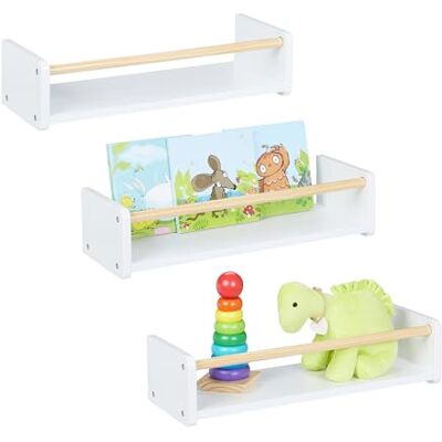 Relaxdays Rangement pour la Chambre de Votre Enfant, Lot de 3, Montage Mural, HxLxP : 12 x 50 x 18 cm, Blanc et Nature Relaxdays Rangement pour la Chambre de Votre Enfant, Lot de 3, Montage Mural, HxLxP : 12 x 50 x 18 cm, Blanc et Nature
