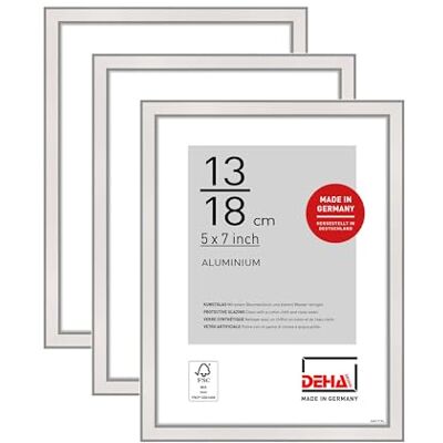 DEHA Design cadre photo, 13 x 18 cm (set de 3), aluminium, Argent brillant, cadre photopour poserau format paysage et portrait, verre synthétique, Boston DEHA Design cadre photo, 13 x 18 cm (set de 3), aluminium, Argent brillant, cadre photopour poserau format paysage et portrait, verre synthétique, Boston