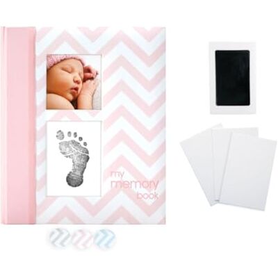 Pearhead Chevron Baby Memory Book avec un tampon d'encre Clean-Touch inclus pour créer l'empreinte de la main ou l'empreinte du bébé, rose Pearhead Chevron Baby Memory Book avec un tampon d'encre Clean-Touch inclus pour créer l'empreinte de la main ou l'empreinte du bébé, rose