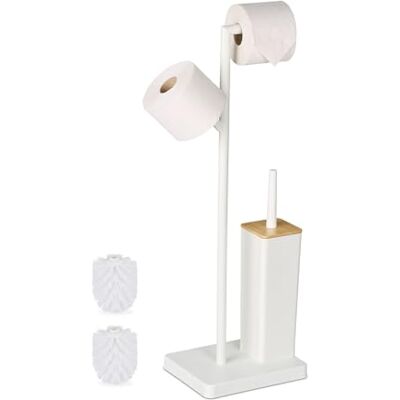 Relaxdays Serviteur WC, Non Fixe, Porte-Rouleau, mélange de matériaux, H x L x P : 71 x 23 x 18 cm, Blanc et Nature Relaxdays Serviteur WC, Non Fixe, Porte-Rouleau, mélange de matériaux, H x L x P : 71 x 23 x 18 cm, Blanc et Nature