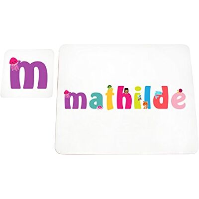 Little Helper Napperon avec Coaster Style Illustratif Coloré avec le Nom de Jeune Fille Mathilde Little Helper Napperon avec Coaster Style Illustratif Coloré avec le Nom de Jeune Fille Mathilde